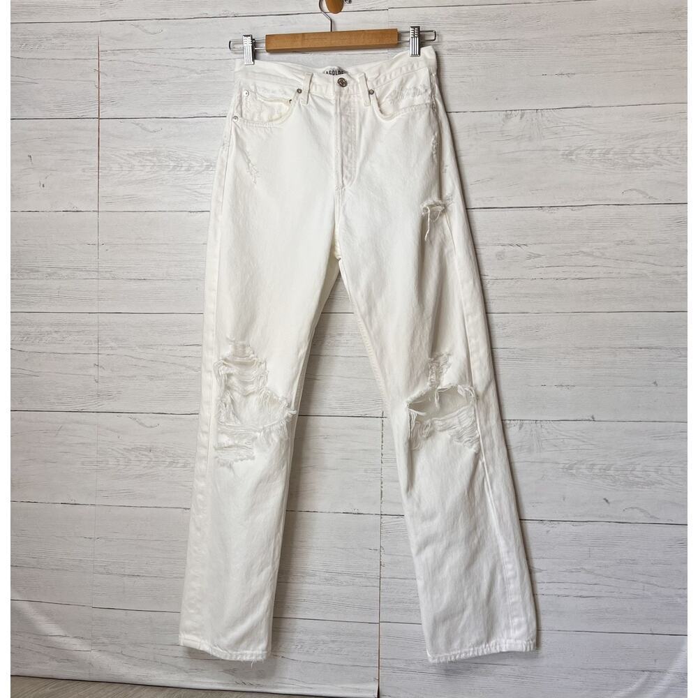 Revolve Agolde Jeans Womens Size 25 White 90's Fit Button Fly Destroyed Detail